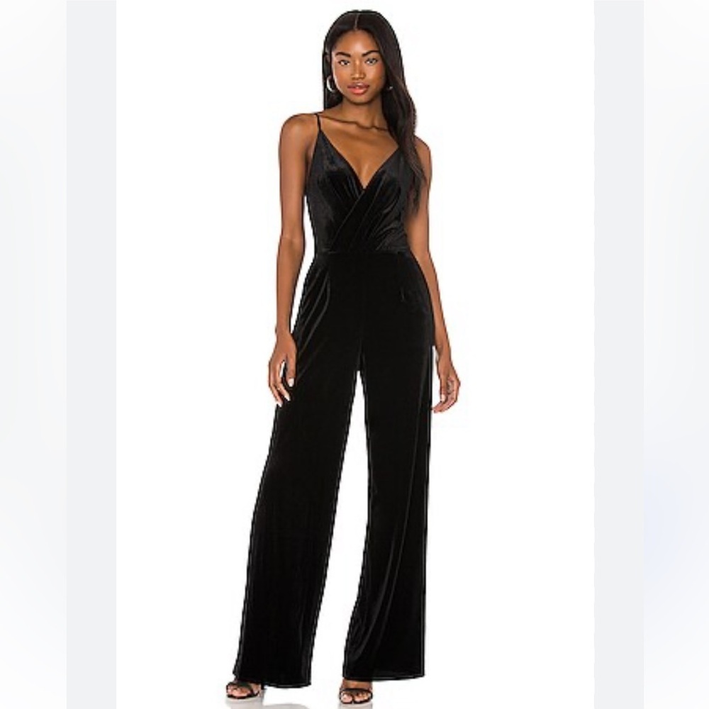 L'AGENCE Black Velvet Camisole Jumpsuit Size 2 Wide Leg Silk Airy